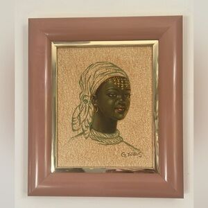 Original Oil Painting Nbele Bantu Girl 70s African Signed Fobis 12” x 14”